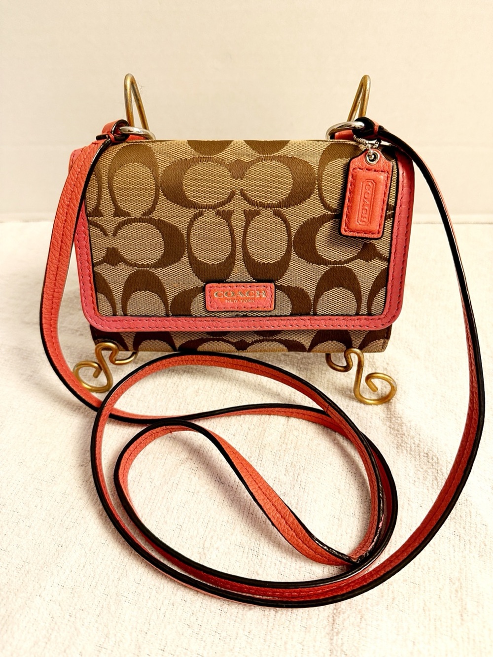 Coach Avery Signature Canvas Coral Pink Crossbody Bag